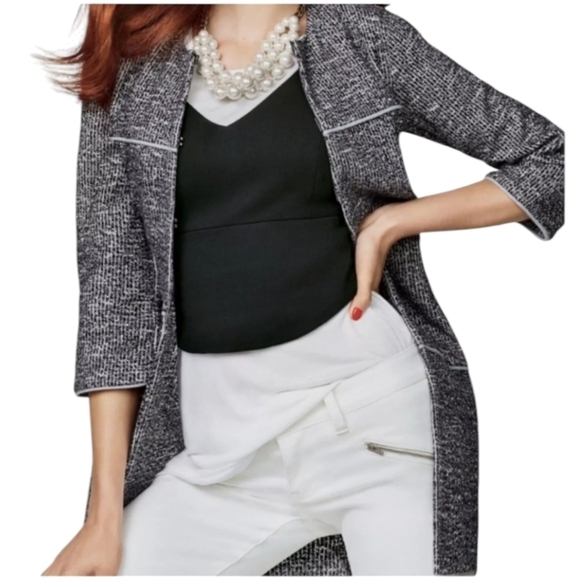 Cabi "The Times" long knit Jacket Blazrr black print Preppy Outerwear  sz S - Picture 2 of 11